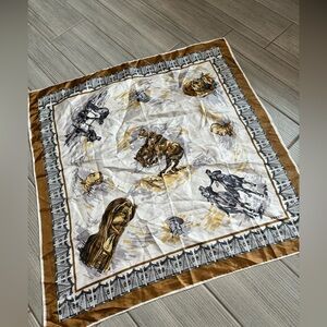 The 21 Club New York NYC Restaurant silk Scarf Western Cowboy Brown 30"
